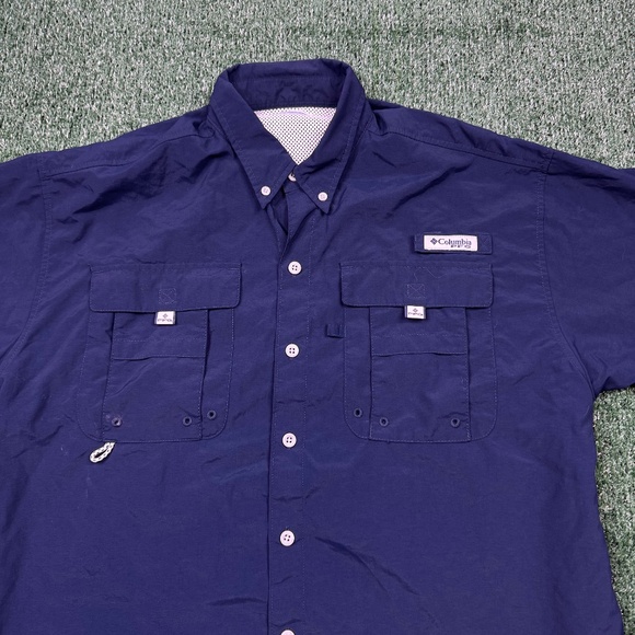 Columbia PFG Button Up Shirt Men's Size M Blue Short Sleeve Collared Fishing - Picture 3 of 8